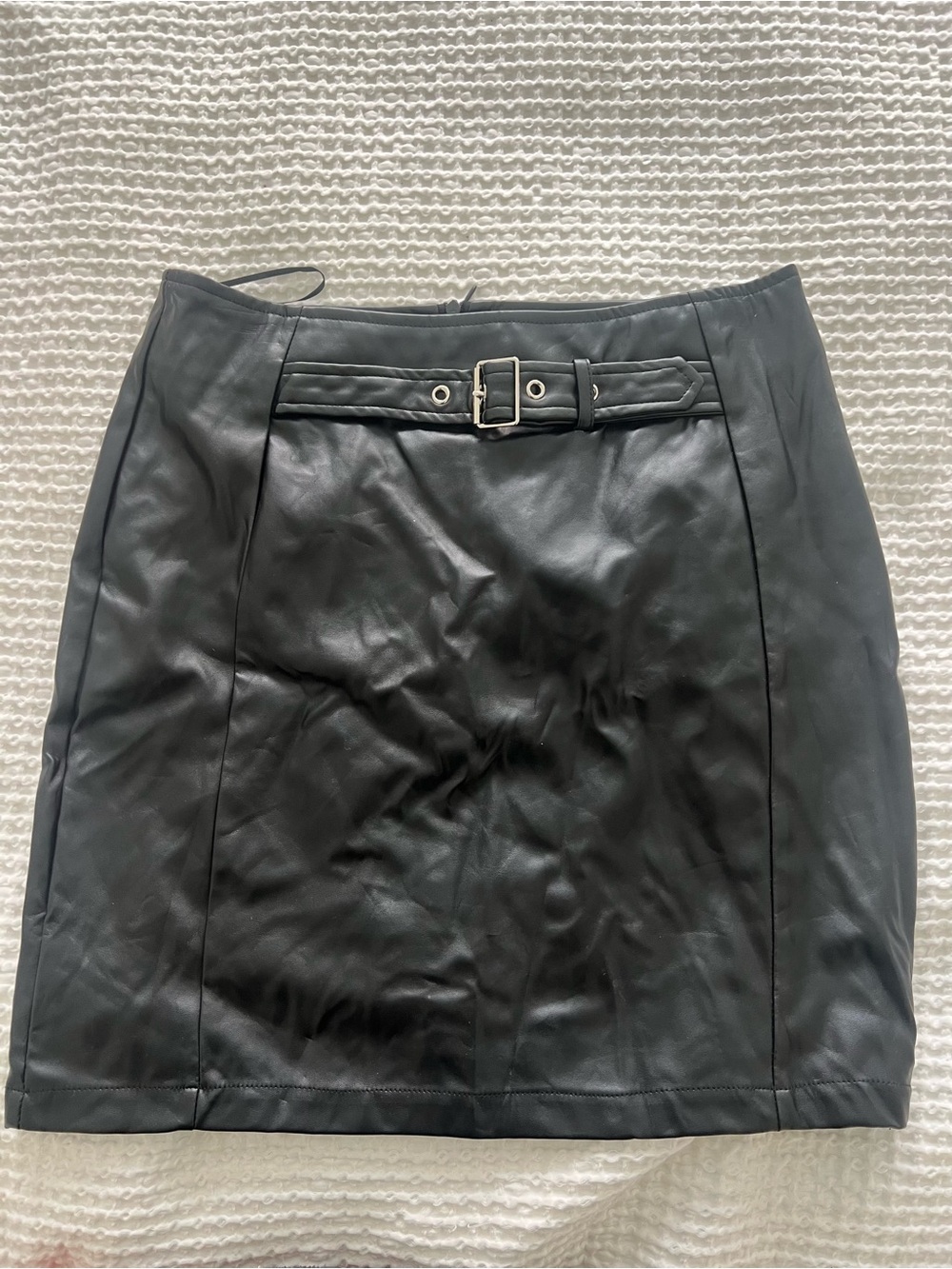Blue Blush Black Faux Leather Belted Mini Skirt